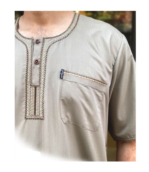 Beige Half Sleeve Bargello Thobe