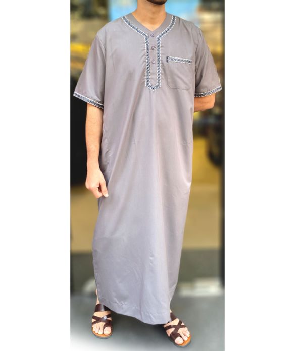 Grey Half Sleeve Najm Thobe